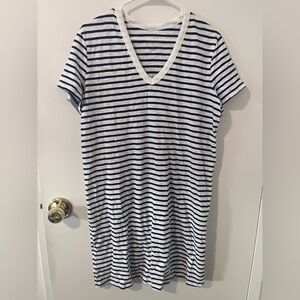 Universal Thread V-Neck Striped T-Shirt Mini Dress Navy White Size Large